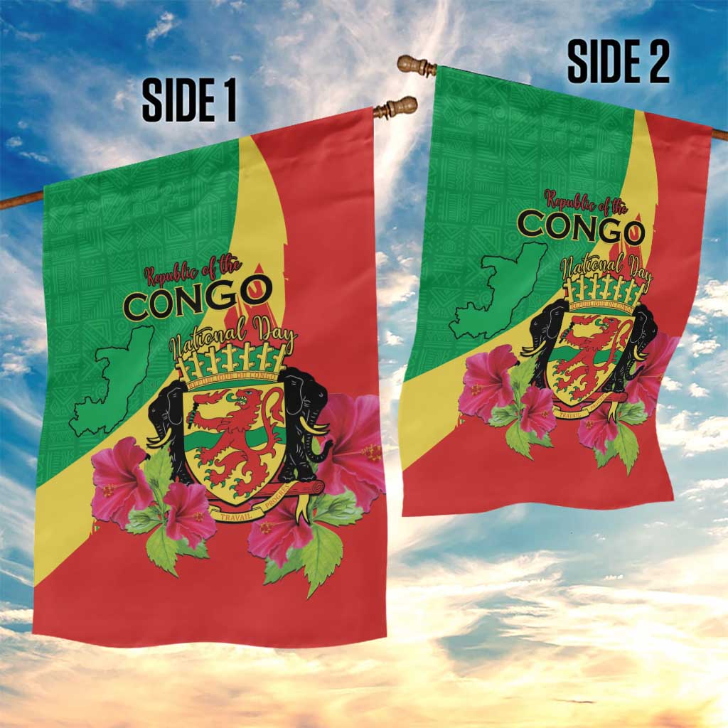 Personalized Congo-Brazzaville National Day Garden Flag Coat Of Arms With Map LT15