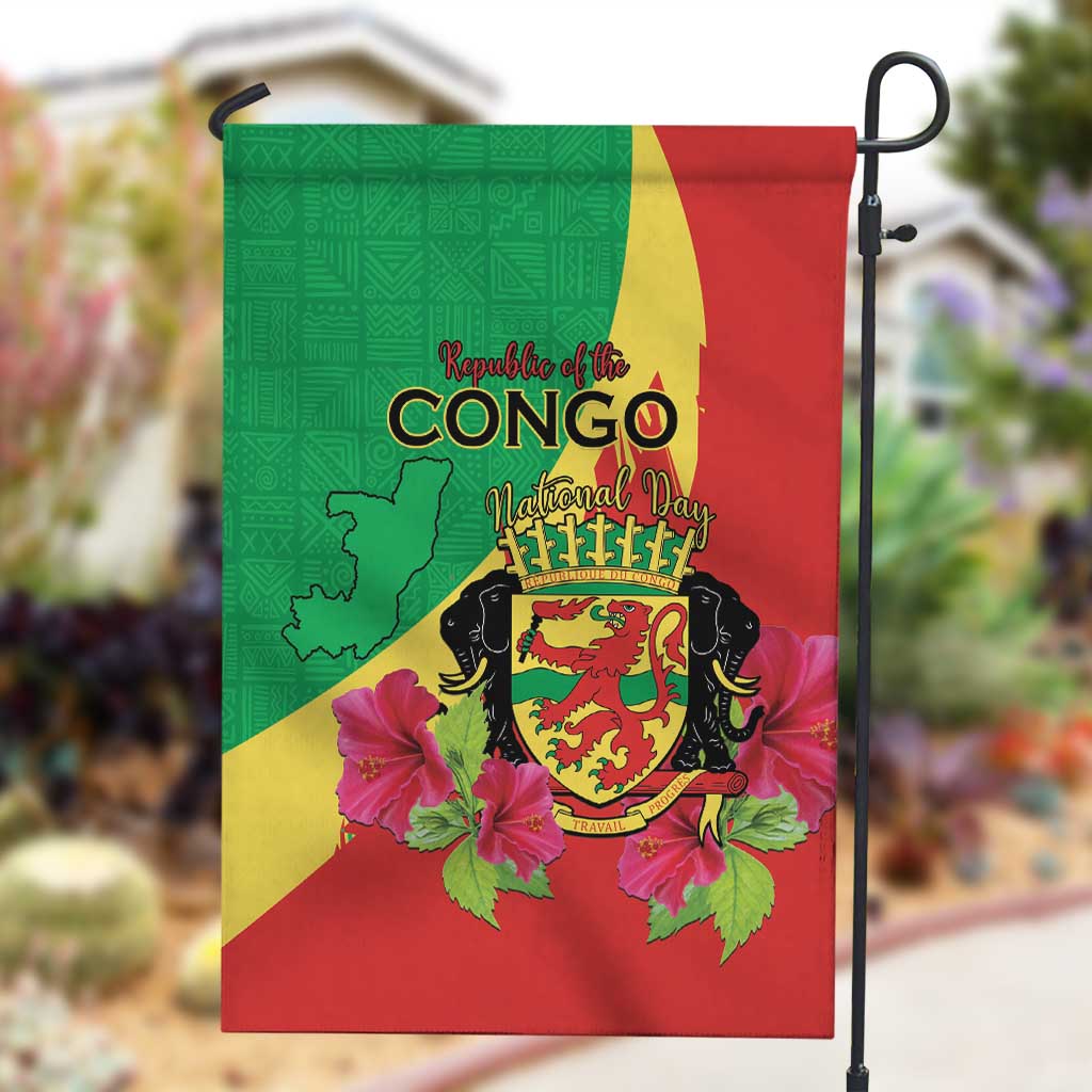 Personalized Congo-Brazzaville National Day Garden Flag Coat Of Arms With Map LT15