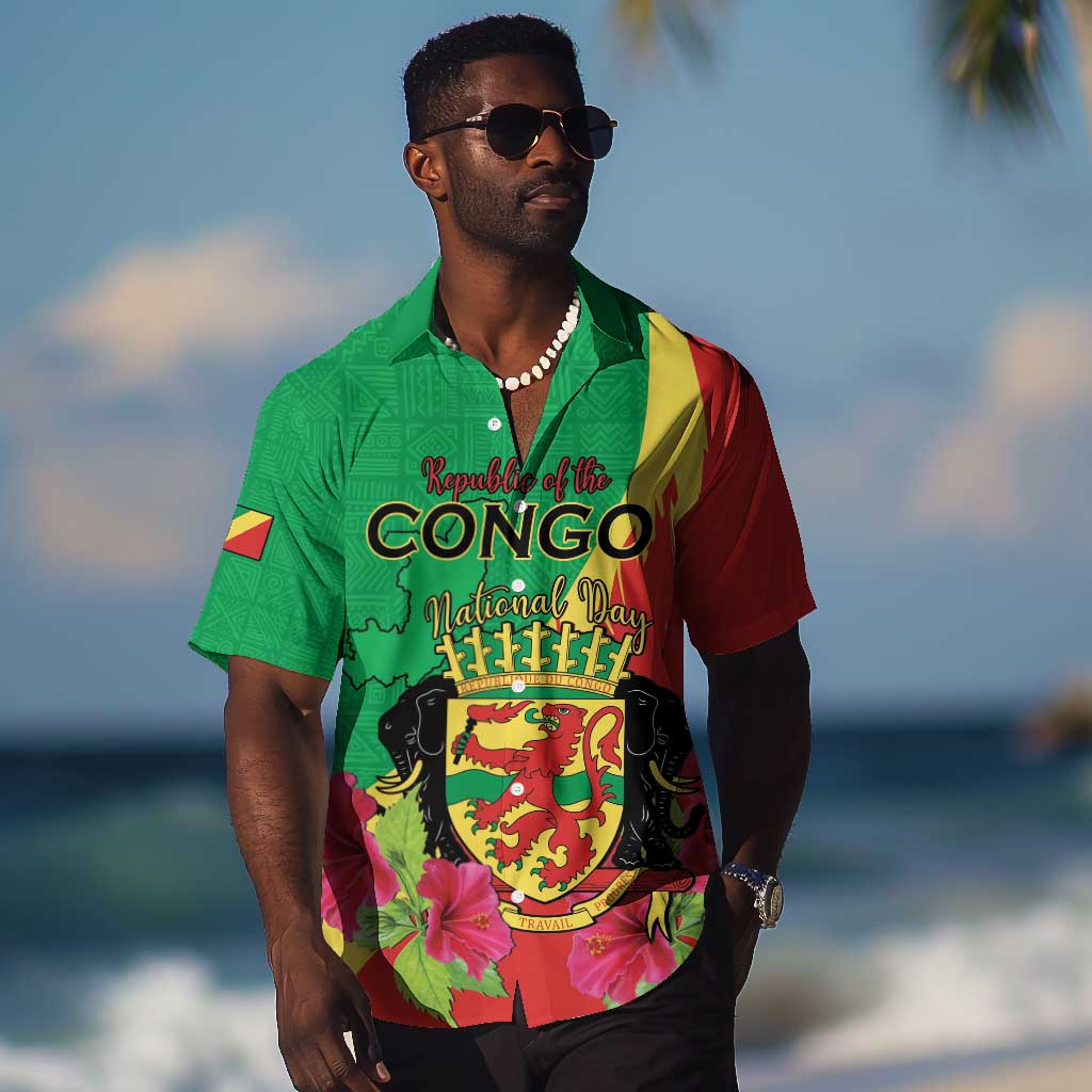 Personalized Congo-Brazzaville National Day Hawaiian Shirt Coat Of Arms With Map LT15
