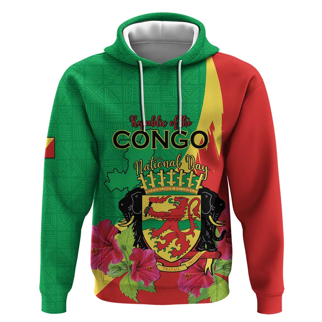 Personalized Congo Brazzaville National Day Hoodie Coat Of Arms Hibiscus Flower LT15