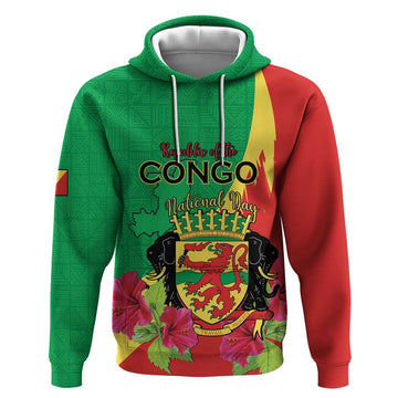 Personalized Congo Brazzaville National Day Hoodie Coat Of Arms Hibiscus Flower LT15