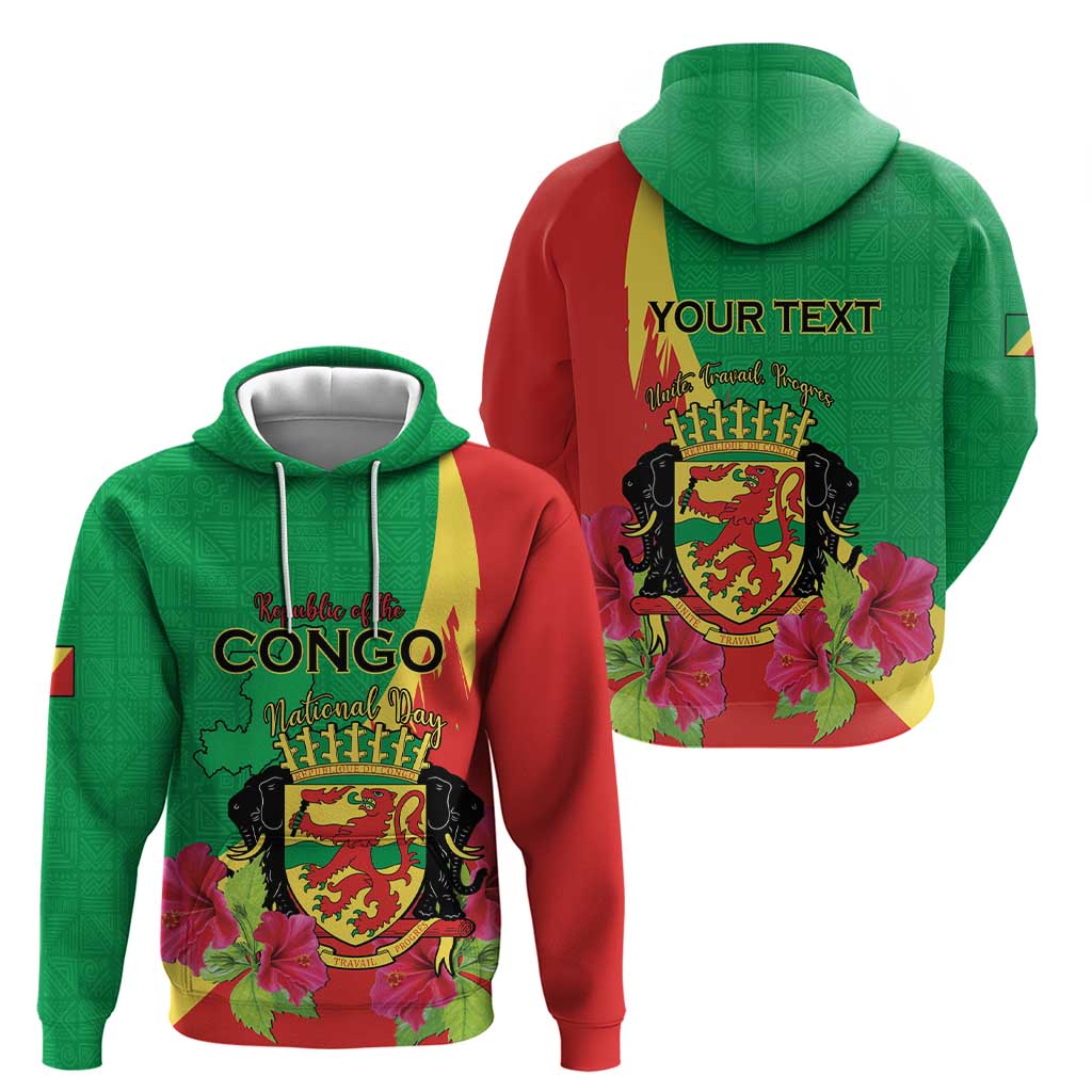 Personalized Congo Brazzaville National Day Hoodie Coat Of Arms Hibiscus Flower LT15
