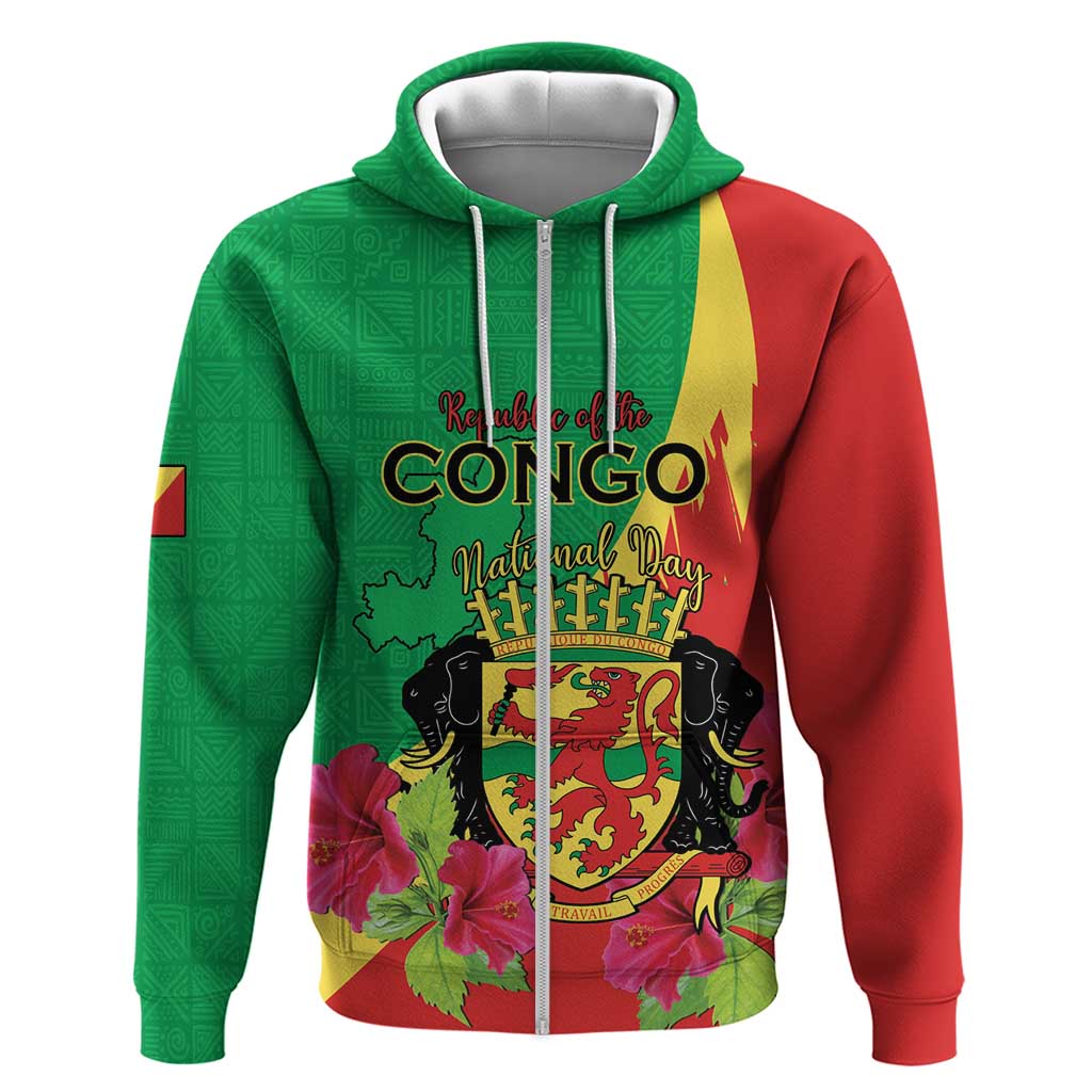 Personalized Congo Brazzaville National Day Hoodie Coat Of Arms Hibiscus Flower LT15