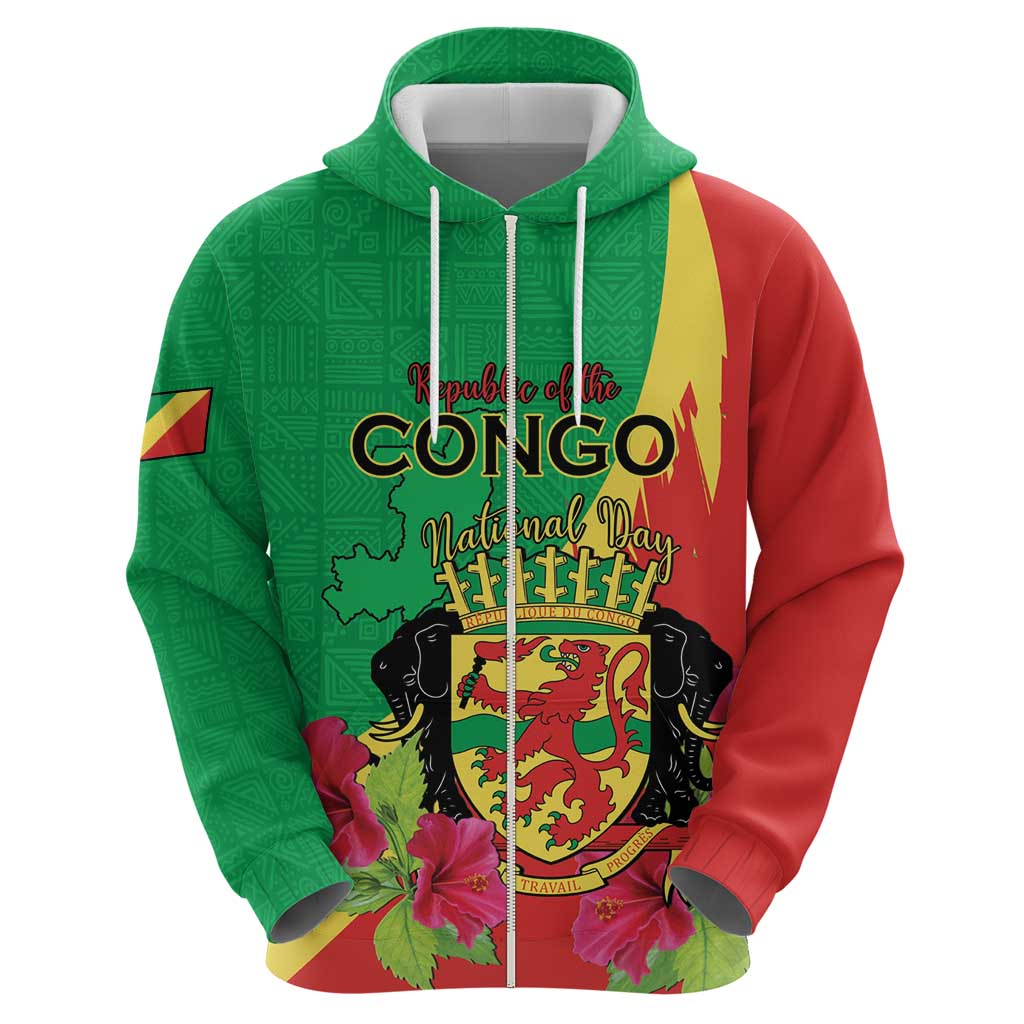 Personalized Congo Brazzaville National Day Hoodie Coat Of Arms Hibiscus Flower LT15