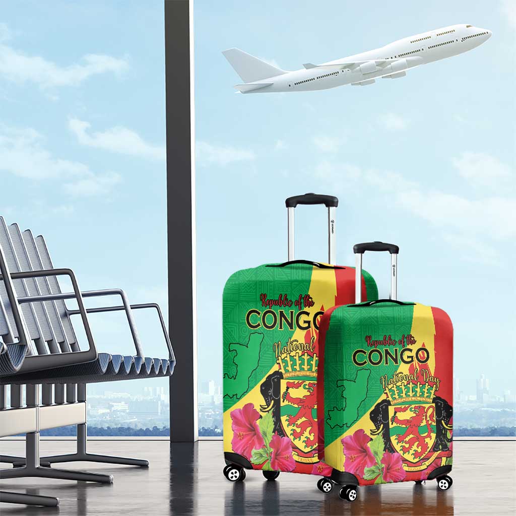 Personalized Congo Brazzaville National Day Luggage Cover Coat Of Arms Hibiscus Flower LT15