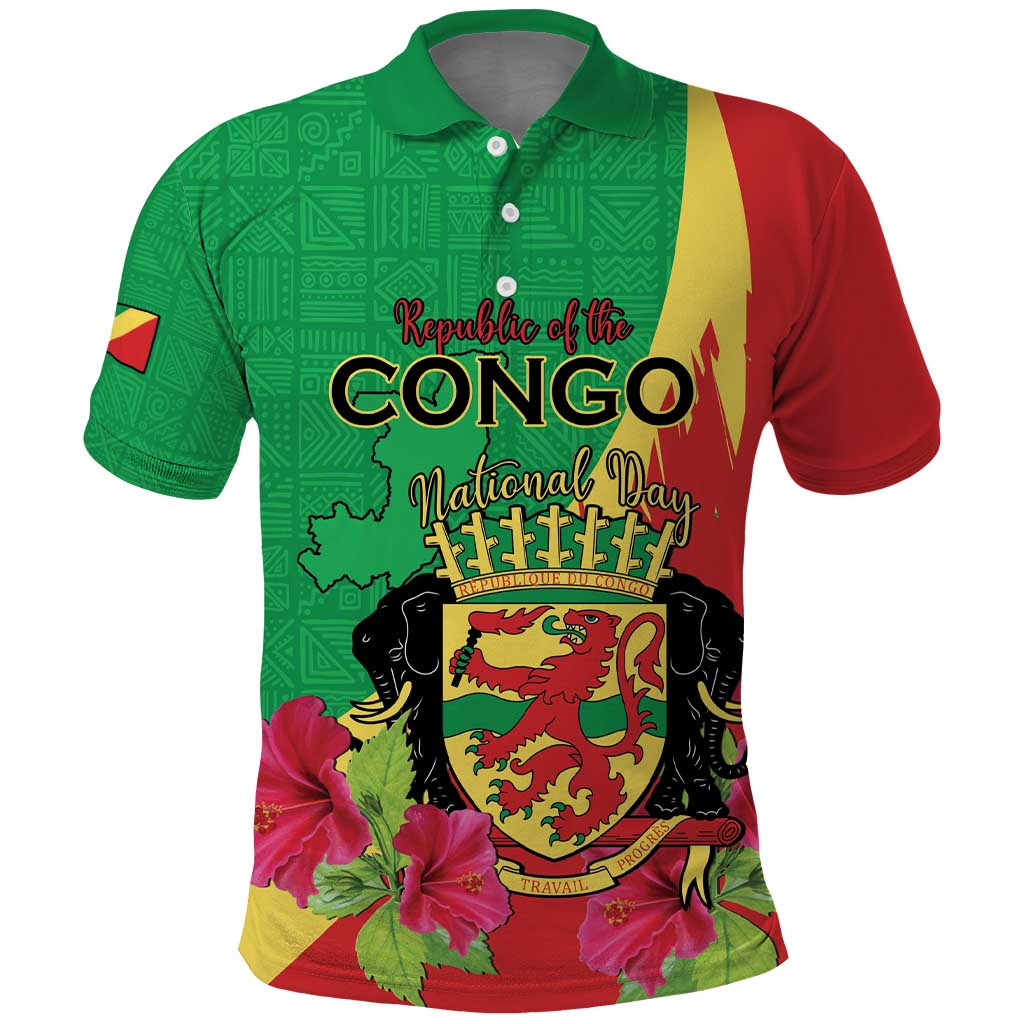 Personalized Congo Brazzaville National Day Polo Shirt Coat Of Arms Hibiscus Flower LT15