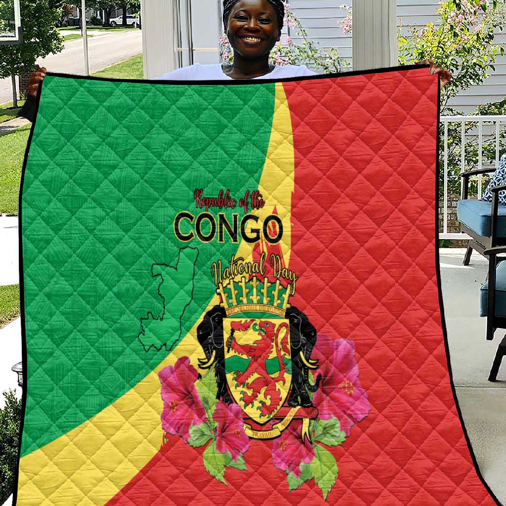 Personalized Congo-Brazzaville National Day Quilt Coat Of Arms With Map LT15