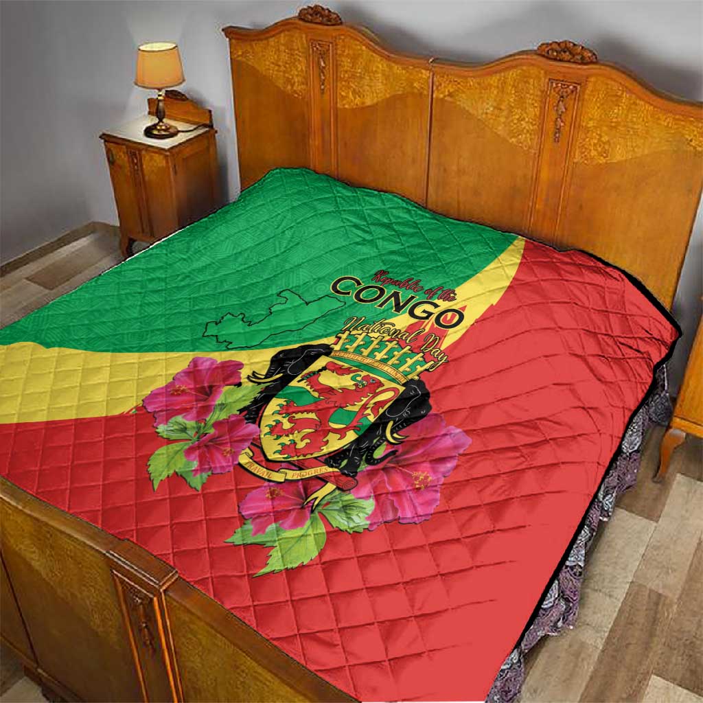 Personalized Congo-Brazzaville National Day Quilt Coat Of Arms With Map LT15