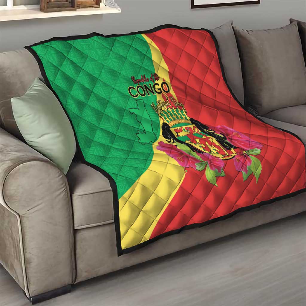 Personalized Congo-Brazzaville National Day Quilt Coat Of Arms With Map LT15