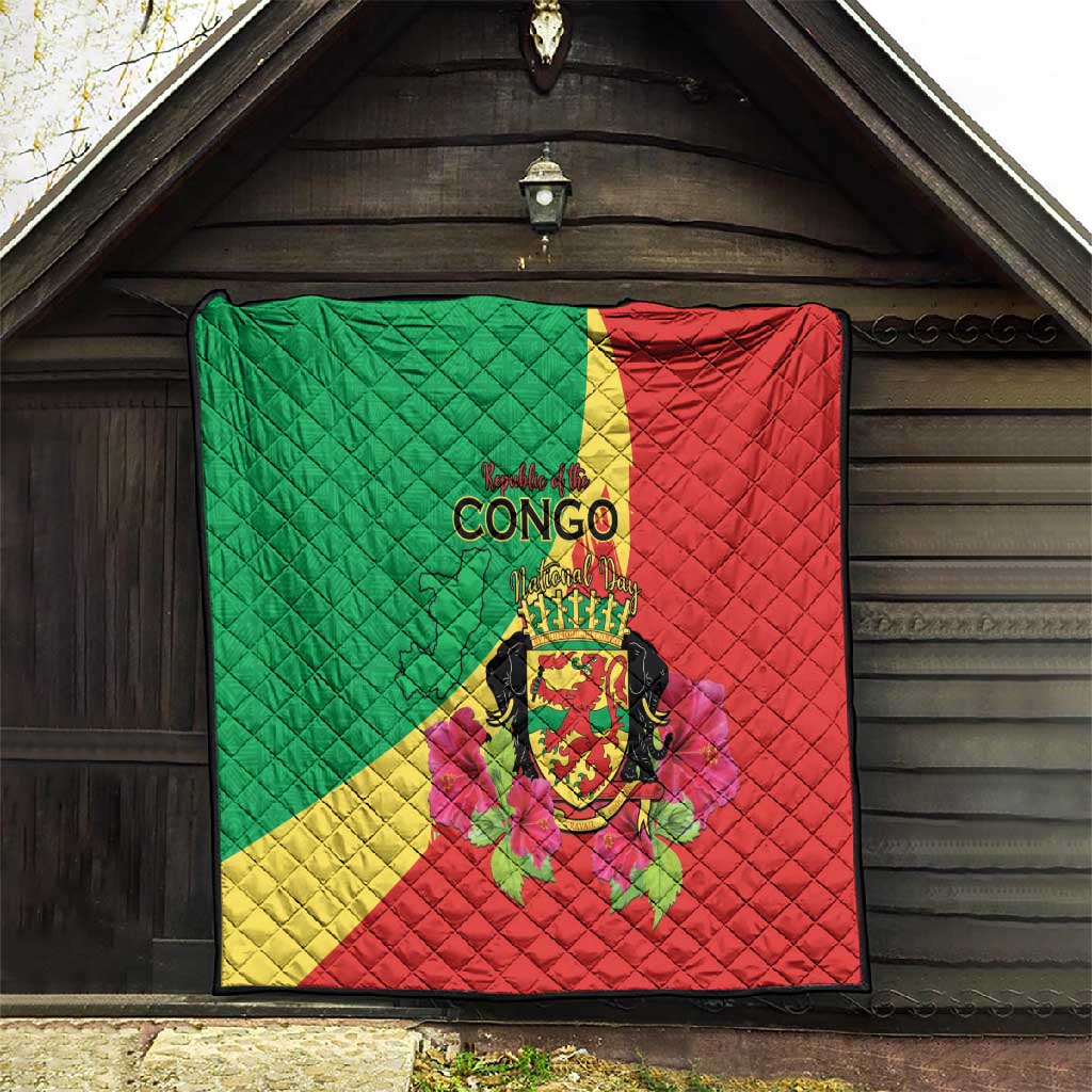 Personalized Congo-Brazzaville National Day Quilt Coat Of Arms With Map LT15