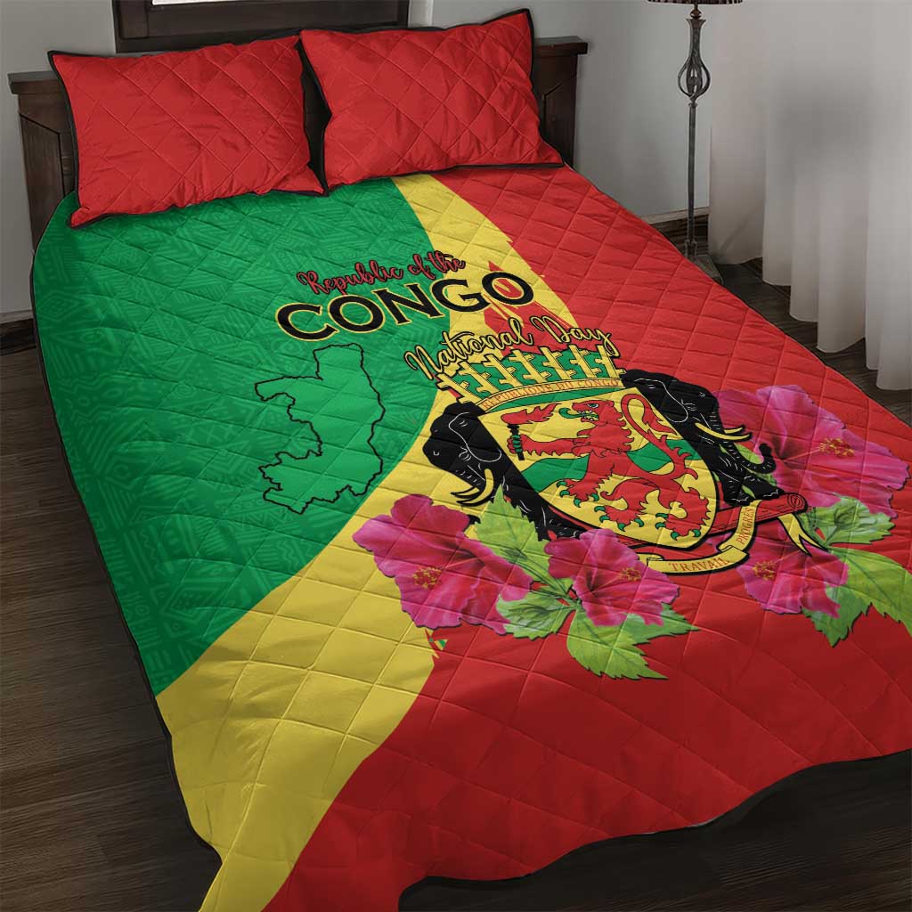 Personalized Congo-Brazzaville National Day Quilt Bed Set Coat Of Arms With Map LT15