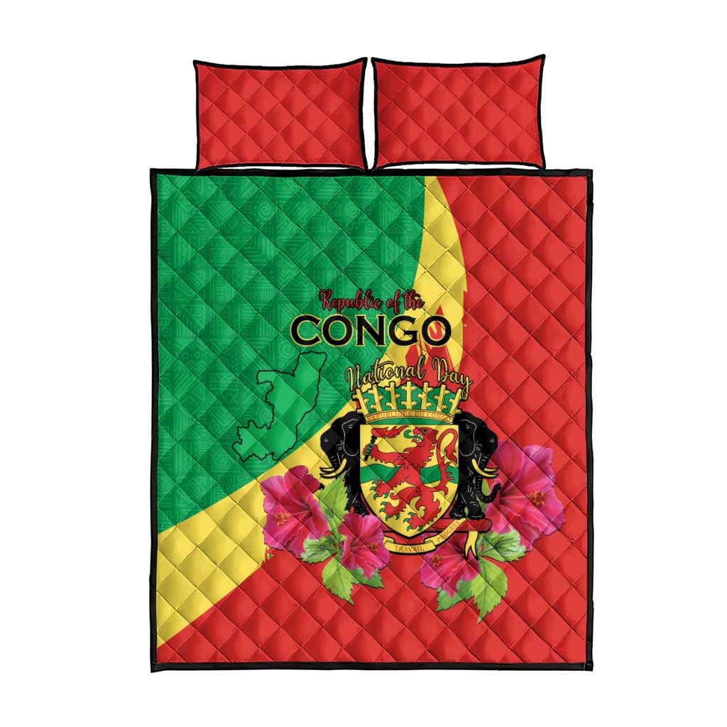 Personalized Congo-Brazzaville National Day Quilt Bed Set Coat Of Arms With Map LT15