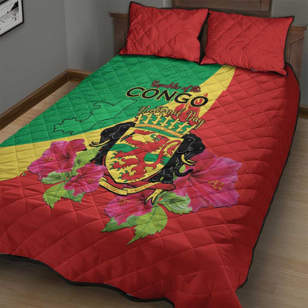 Personalized Congo-Brazzaville National Day Quilt Bed Set Coat Of Arms With Map LT15