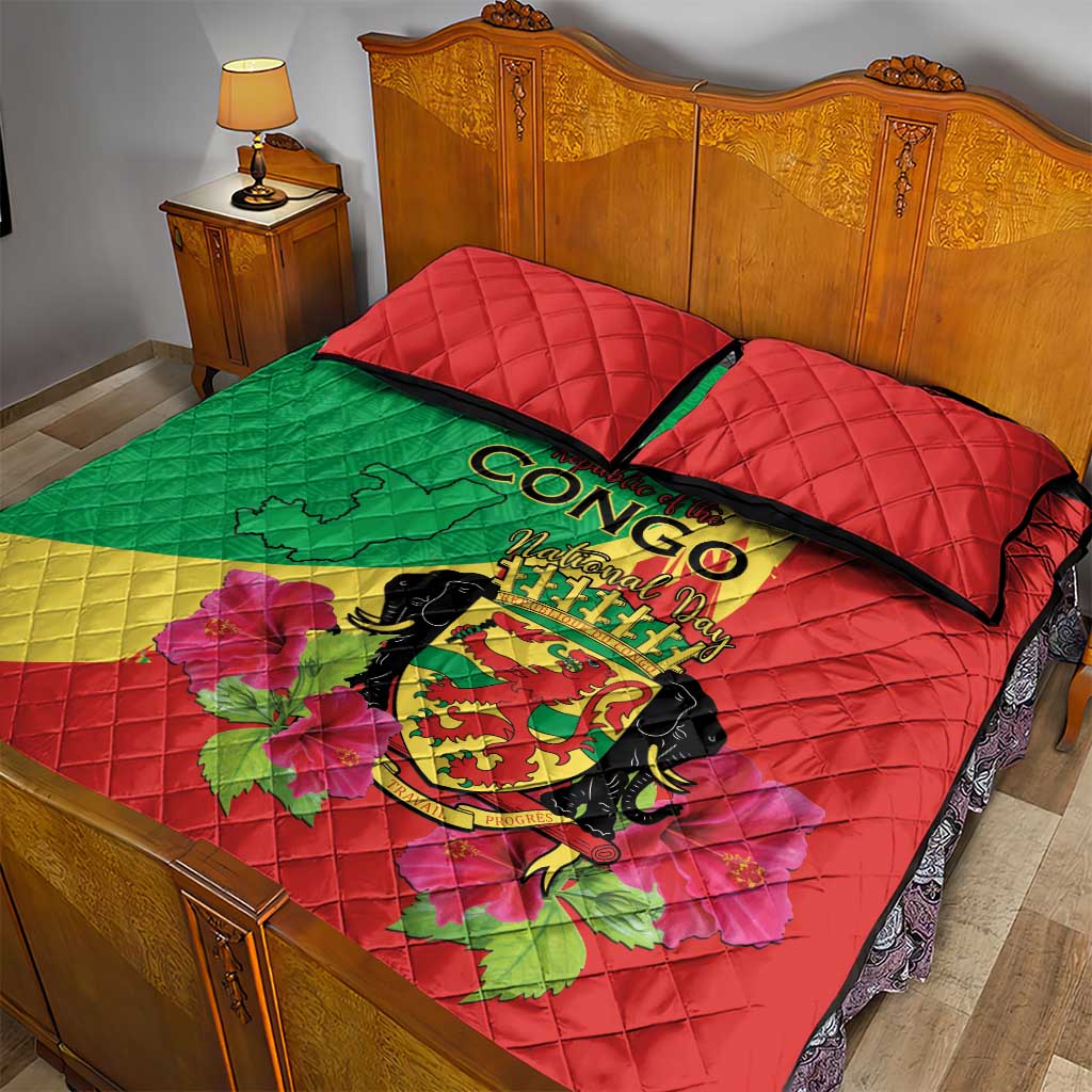 Personalized Congo-Brazzaville National Day Quilt Bed Set Coat Of Arms With Map LT15