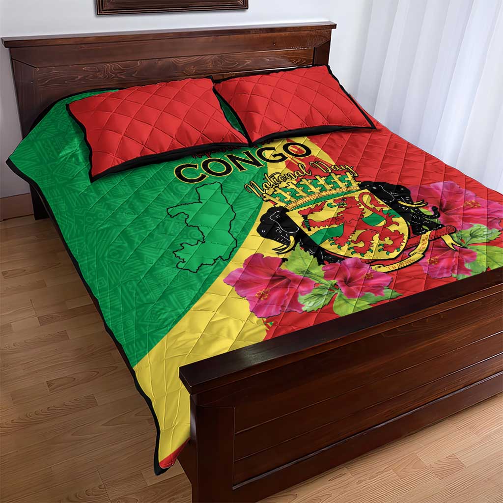 Personalized Congo-Brazzaville National Day Quilt Bed Set Coat Of Arms With Map LT15