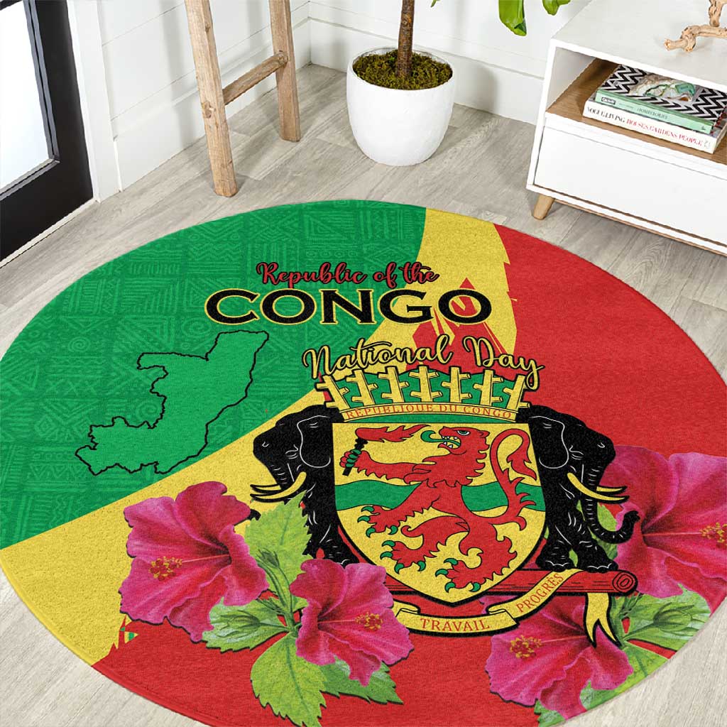 Personalized Congo-Brazzaville National Day Round Carpet Coat Of Arms With Map LT15