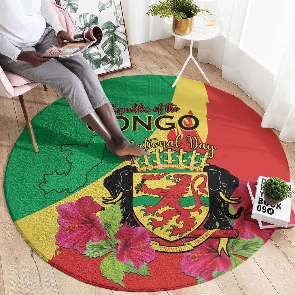 Personalized Congo-Brazzaville National Day Round Carpet Coat Of Arms With Map LT15