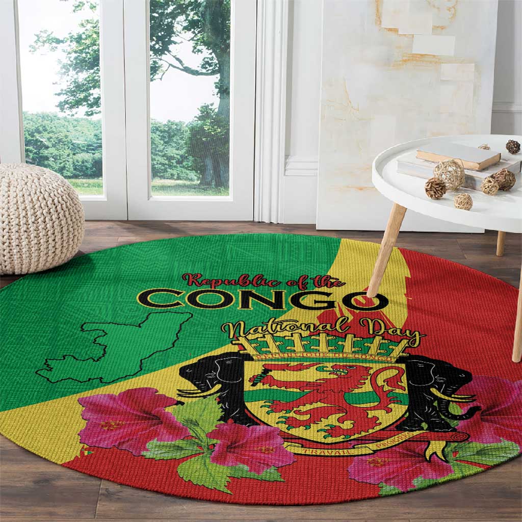 Personalized Congo-Brazzaville National Day Round Carpet Coat Of Arms With Map LT15
