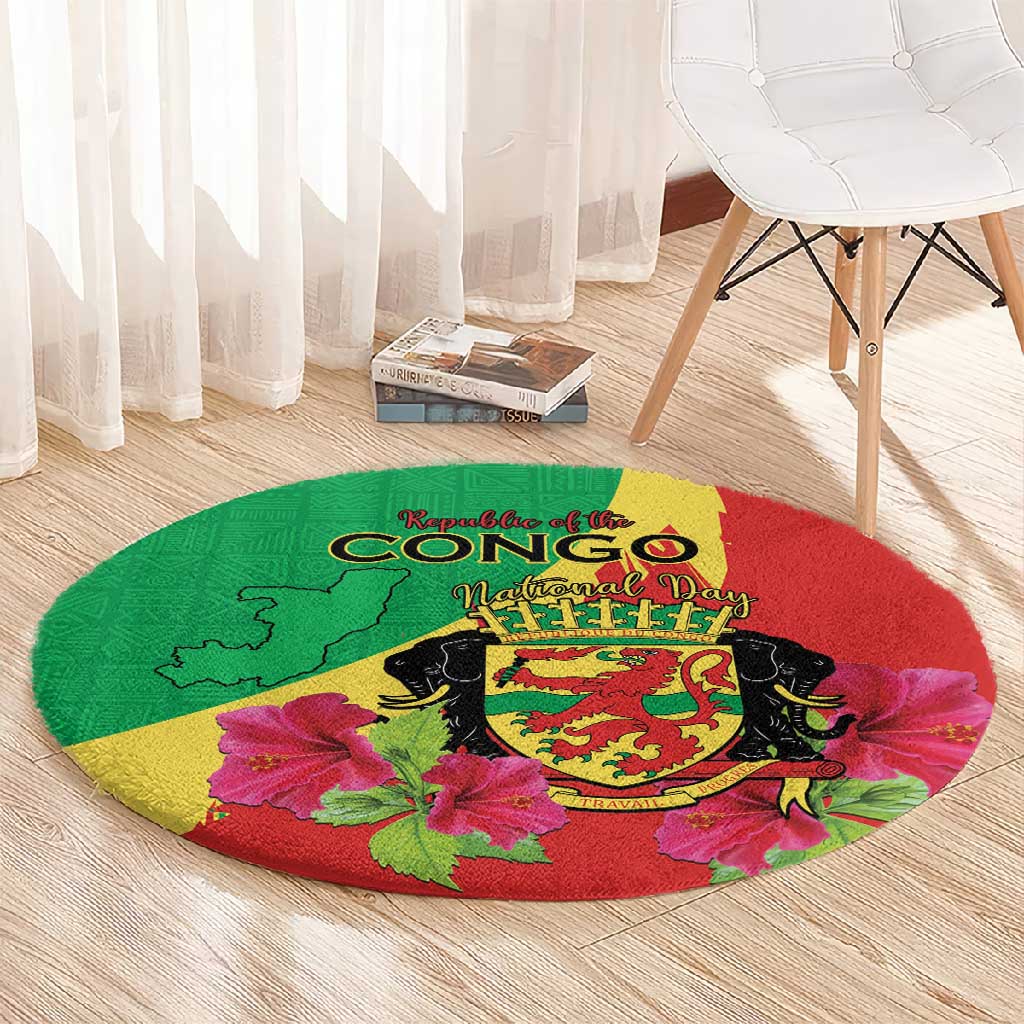 Personalized Congo-Brazzaville National Day Round Carpet Coat Of Arms With Map LT15