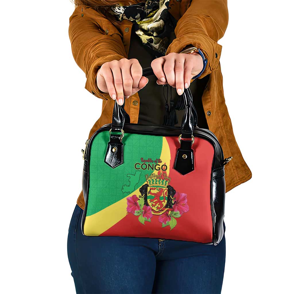 Personalized Congo Brazzaville National Day Shoulder Handbag Coat Of Arms Hibiscus Flower LT15