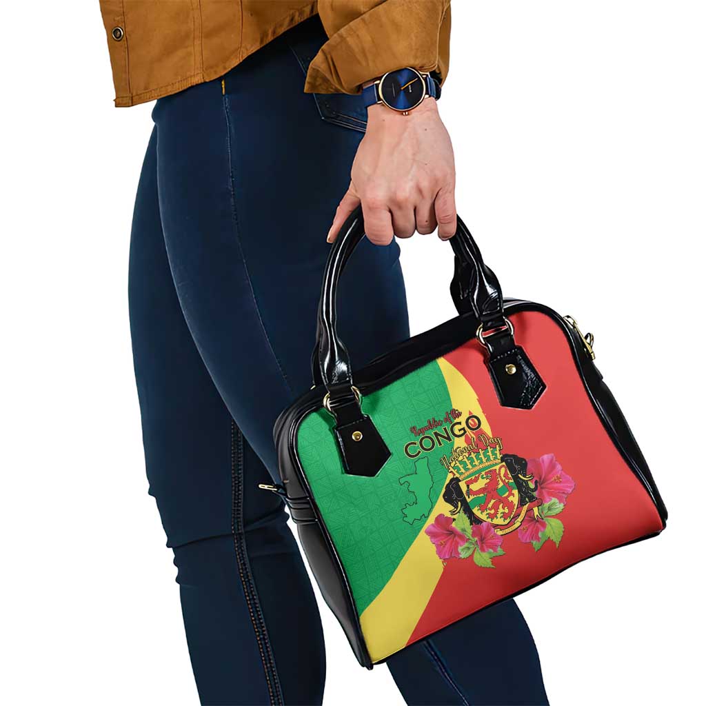 Personalized Congo Brazzaville National Day Shoulder Handbag Coat Of Arms Hibiscus Flower LT15