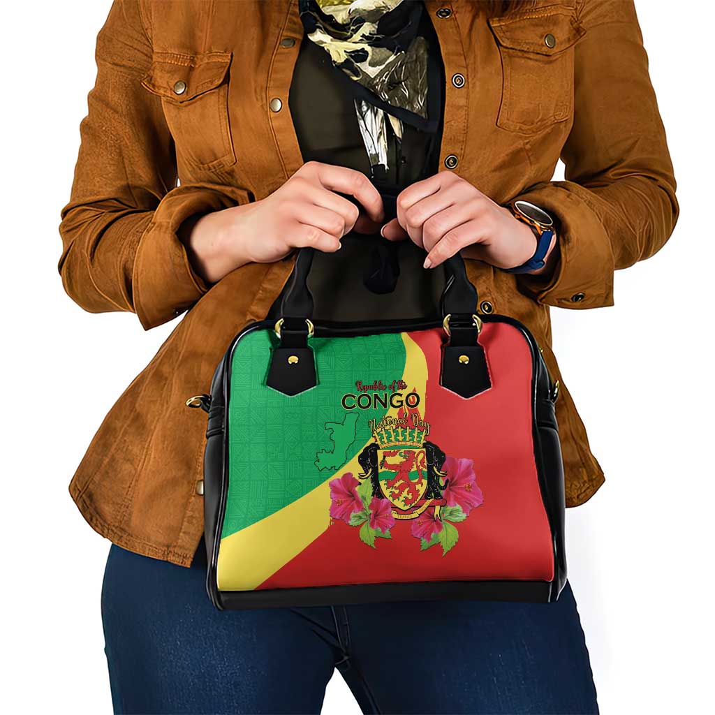 Personalized Congo Brazzaville National Day Shoulder Handbag Coat Of Arms Hibiscus Flower LT15