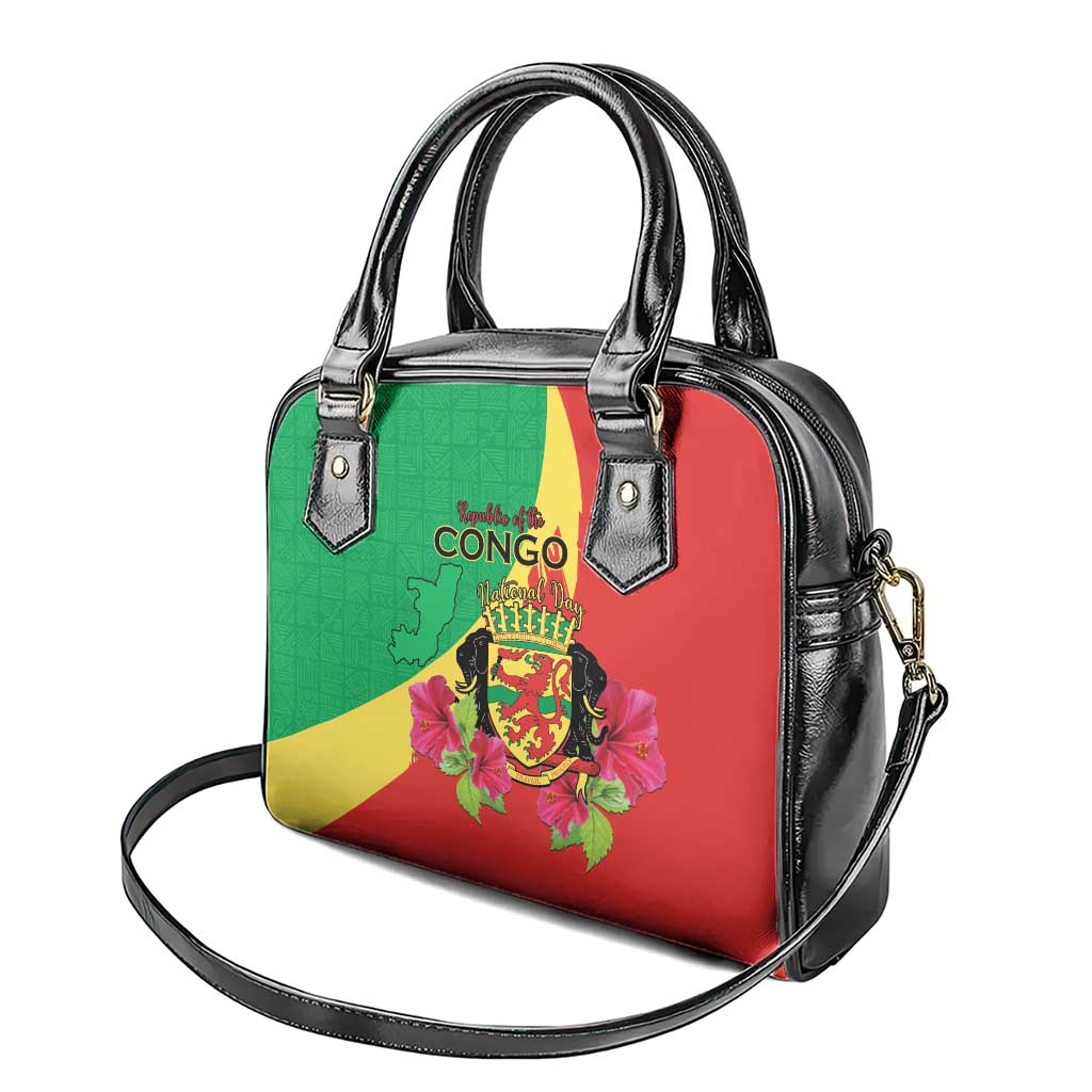 Personalized Congo Brazzaville National Day Shoulder Handbag Coat Of Arms Hibiscus Flower LT15