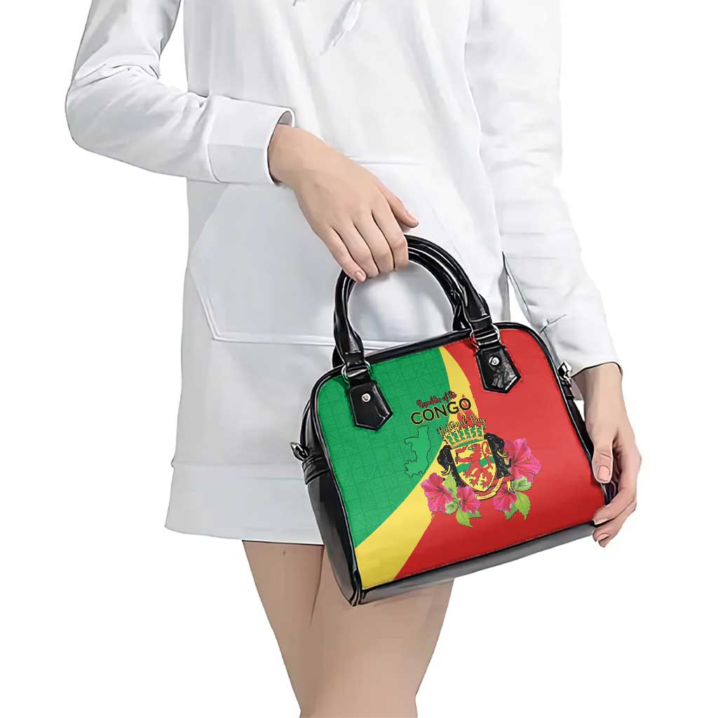 Personalized Congo Brazzaville National Day Shoulder Handbag Coat Of Arms Hibiscus Flower LT15