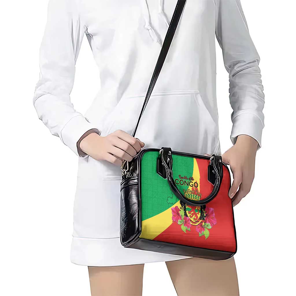 Personalized Congo Brazzaville National Day Shoulder Handbag Coat Of Arms Hibiscus Flower LT15