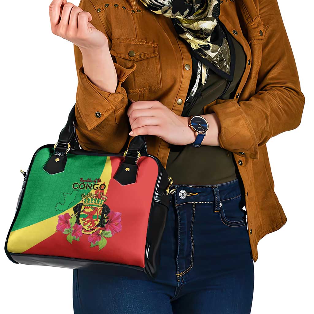 Personalized Congo Brazzaville National Day Shoulder Handbag Coat Of Arms Hibiscus Flower LT15
