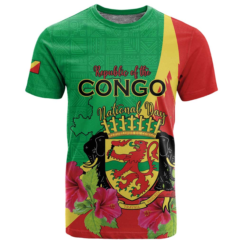 Personalized Congo-Brazzaville National Day T shirt Coat Of Arms With Map LT15