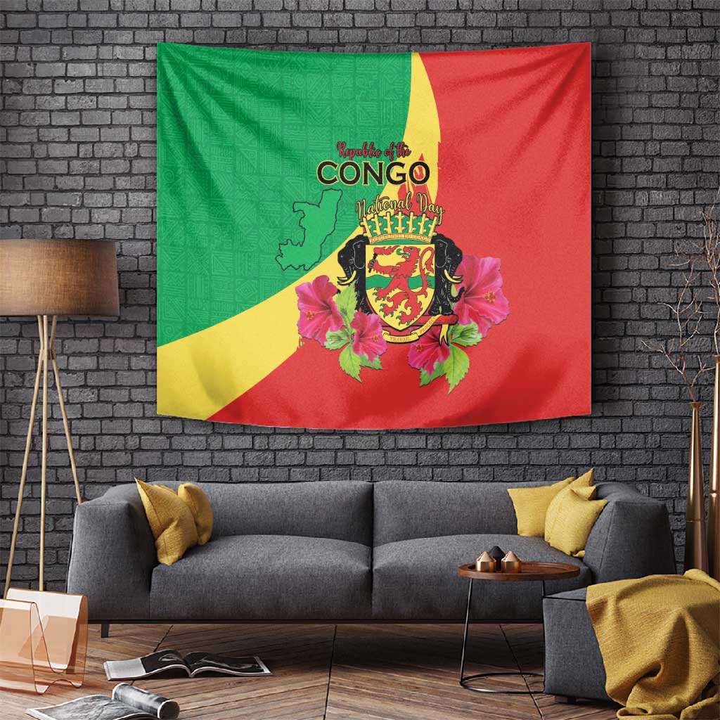 Personalized Congo-Brazzaville National Day Tapestry Coat Of Arms With Map LT15