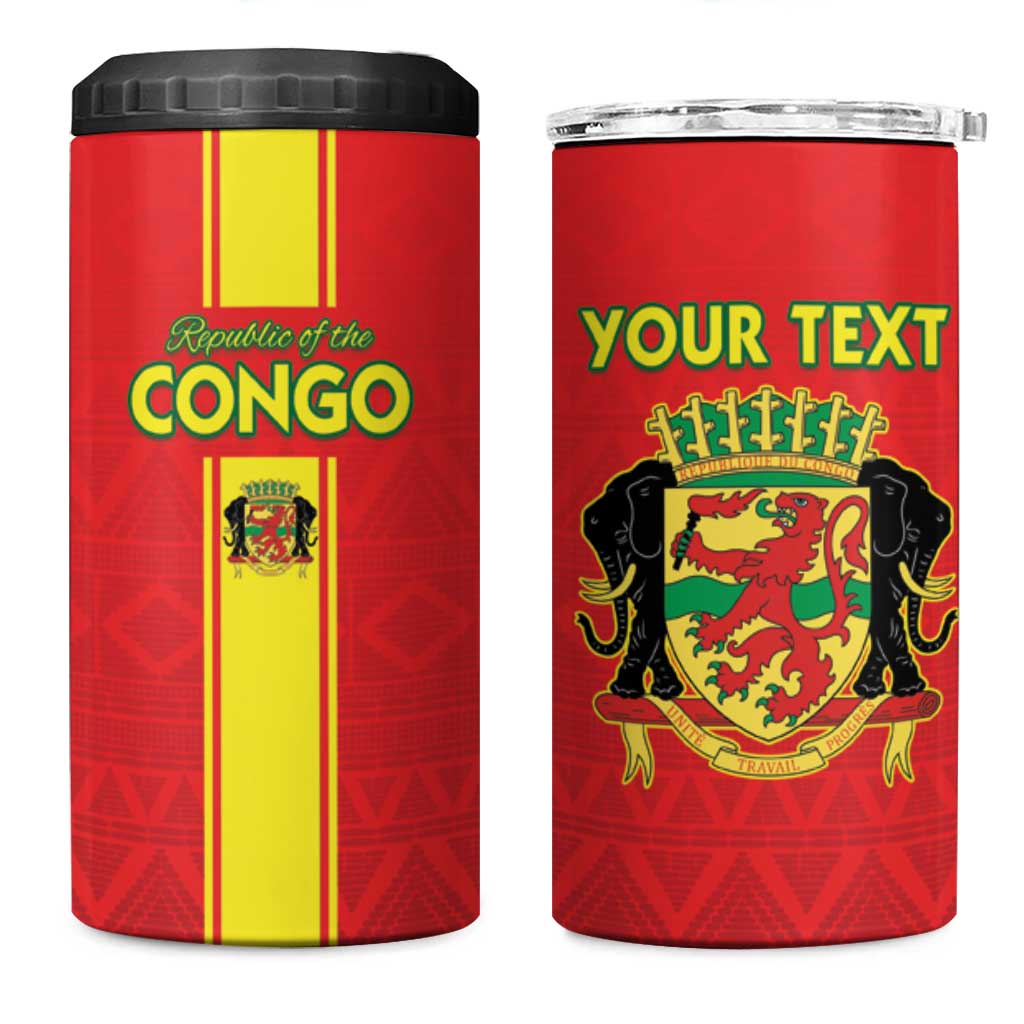 Custom Republique du Congo Football 4 in 1 Can Cooler Tumbler Go Ba Diabulu ya Mbwaki Red Color LT15