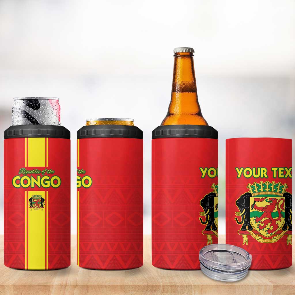 Custom Republique du Congo Football 4 in 1 Can Cooler Tumbler Go Ba Diabulu ya Mbwaki Red Color LT15