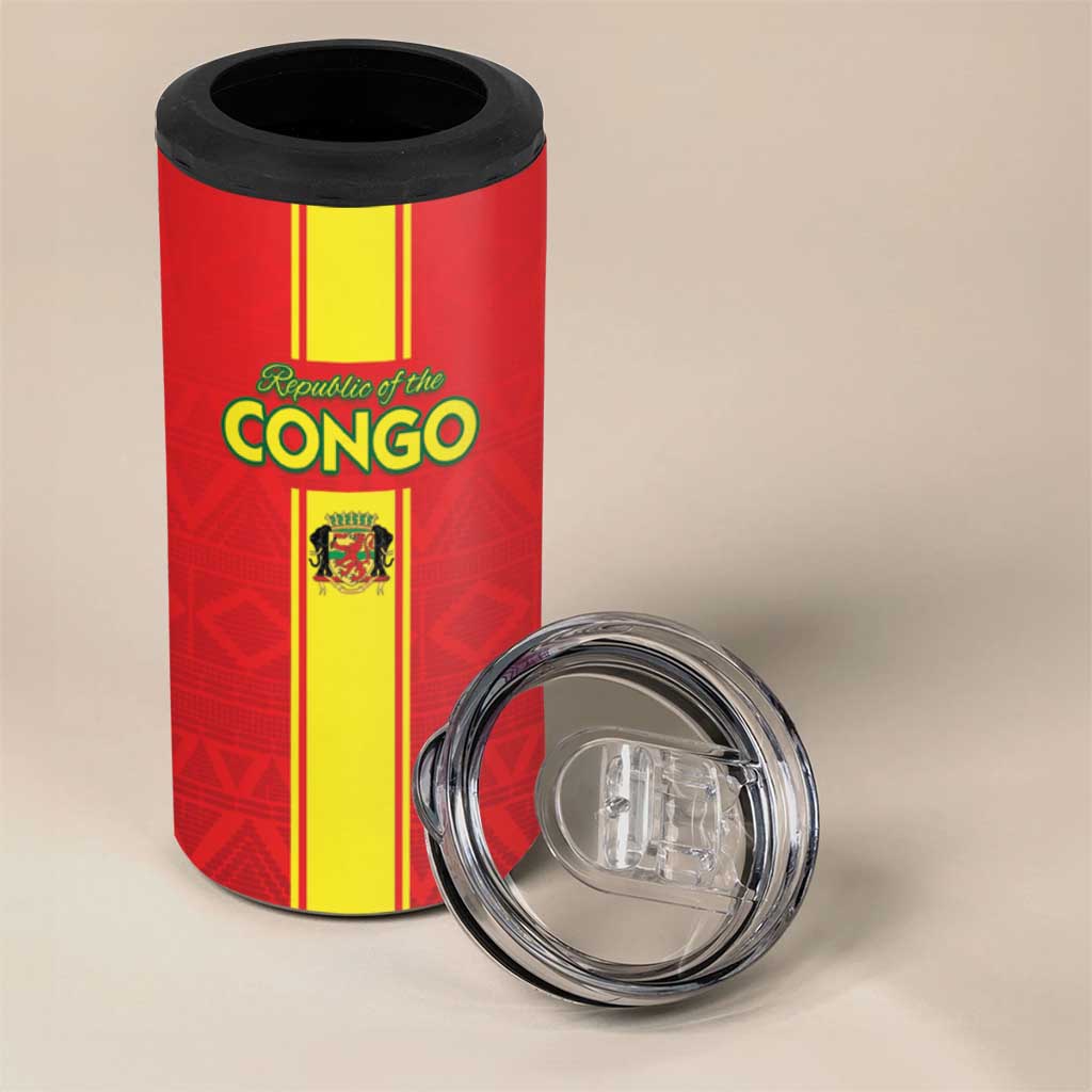 Custom Republique du Congo Football 4 in 1 Can Cooler Tumbler Go Ba Diabulu ya Mbwaki Red Color LT15