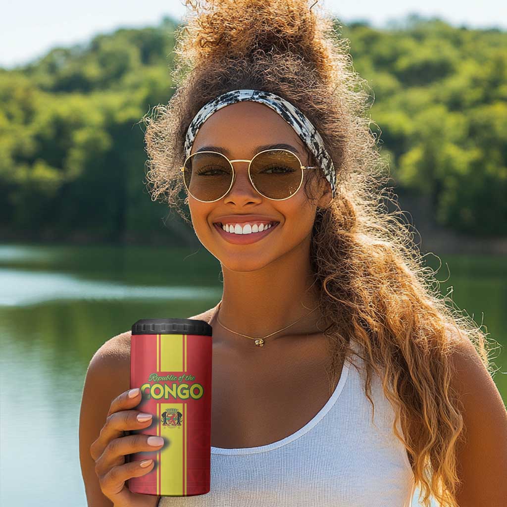 Custom Republique du Congo Football 4 in 1 Can Cooler Tumbler Go Ba Diabulu ya Mbwaki Red Color LT15