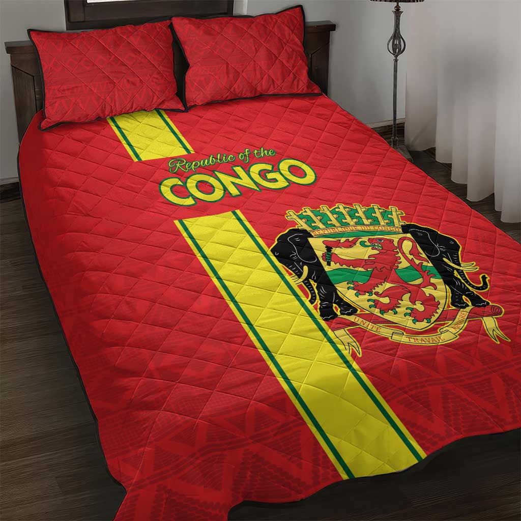 Republique du Congo Football Quilt Bed Set Go Ba Diabulu ya Mbwaki Red Color LT15