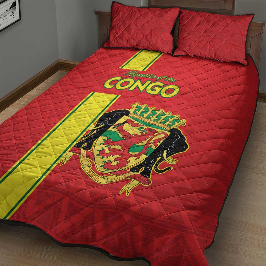 Republique du Congo Football Quilt Bed Set Go Ba Diabulu ya Mbwaki Red Color LT15