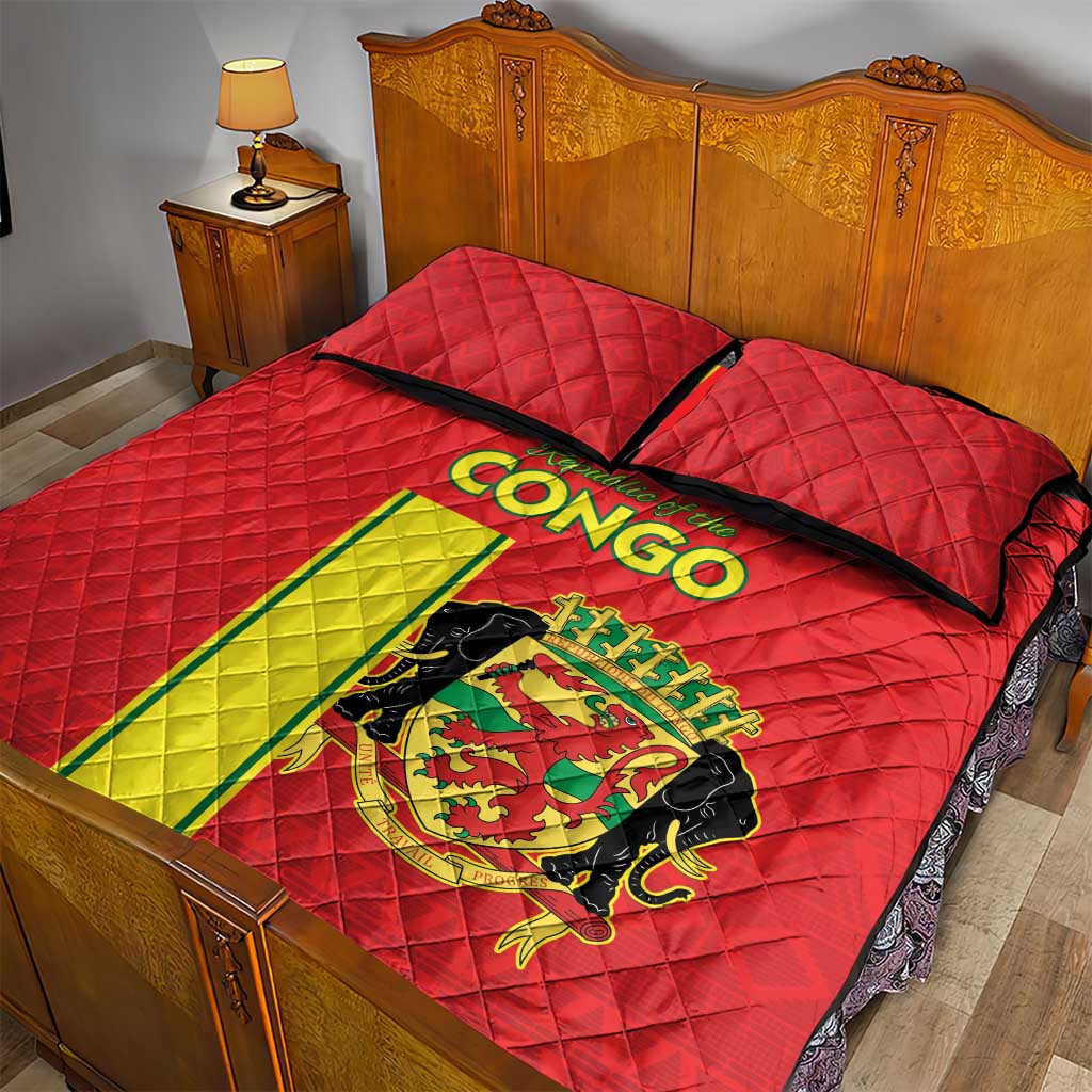Republique du Congo Football Quilt Bed Set Go Ba Diabulu ya Mbwaki Red Color LT15