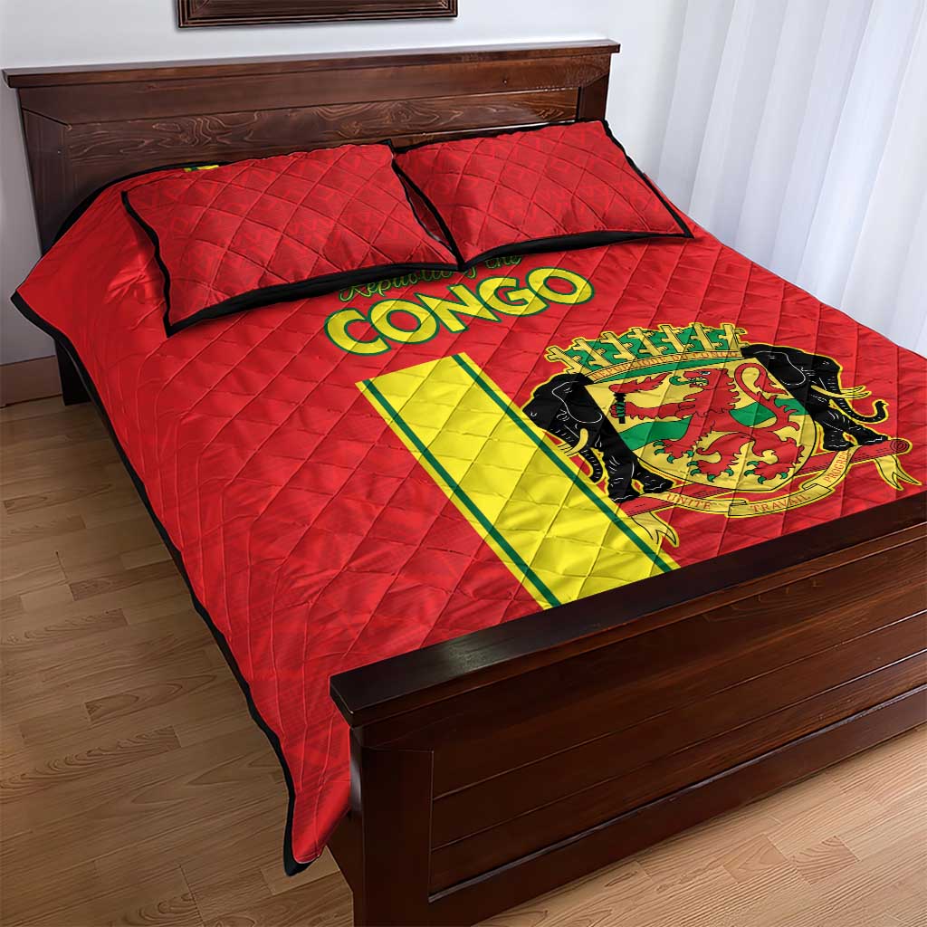 Republique du Congo Football Quilt Bed Set Go Ba Diabulu ya Mbwaki Red Color LT15