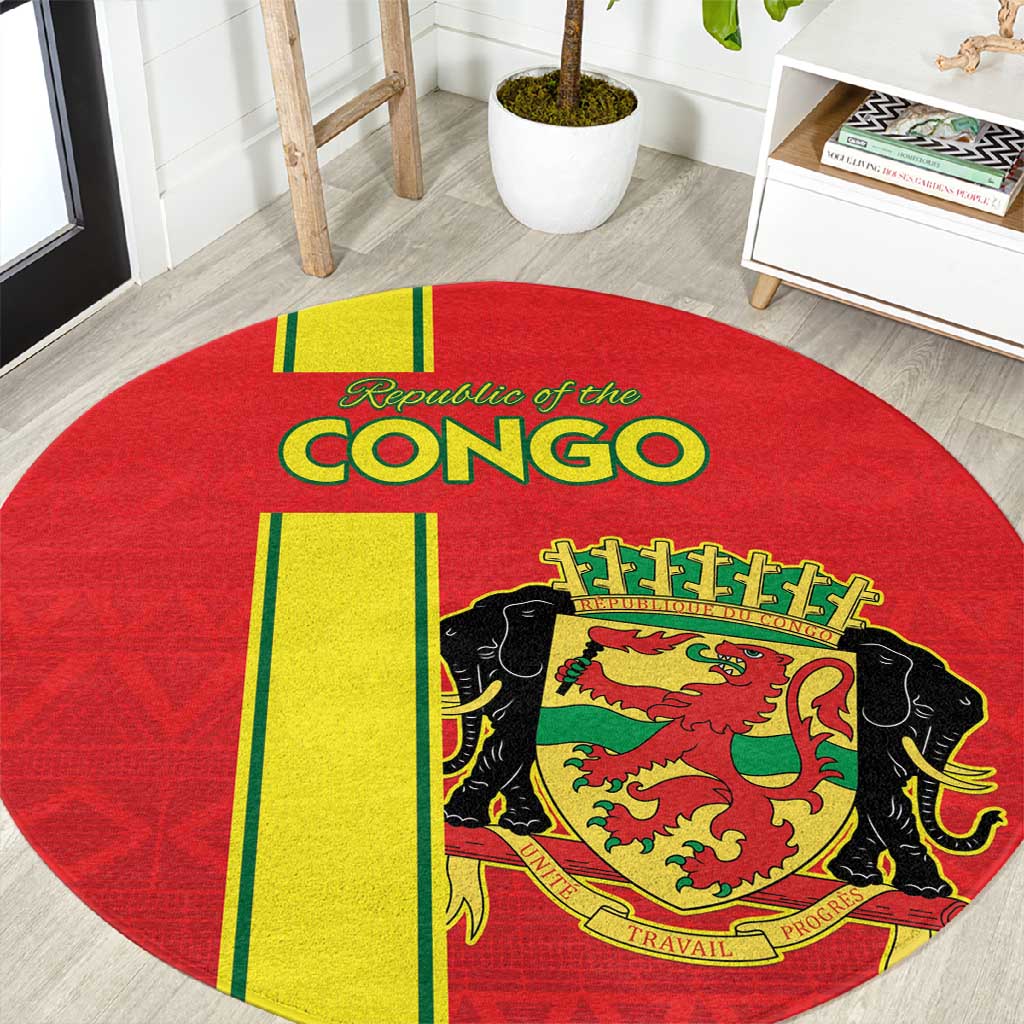 Republique du Congo Football Round Carpet Go Ba Diabulu ya Mbwaki Red Color LT15