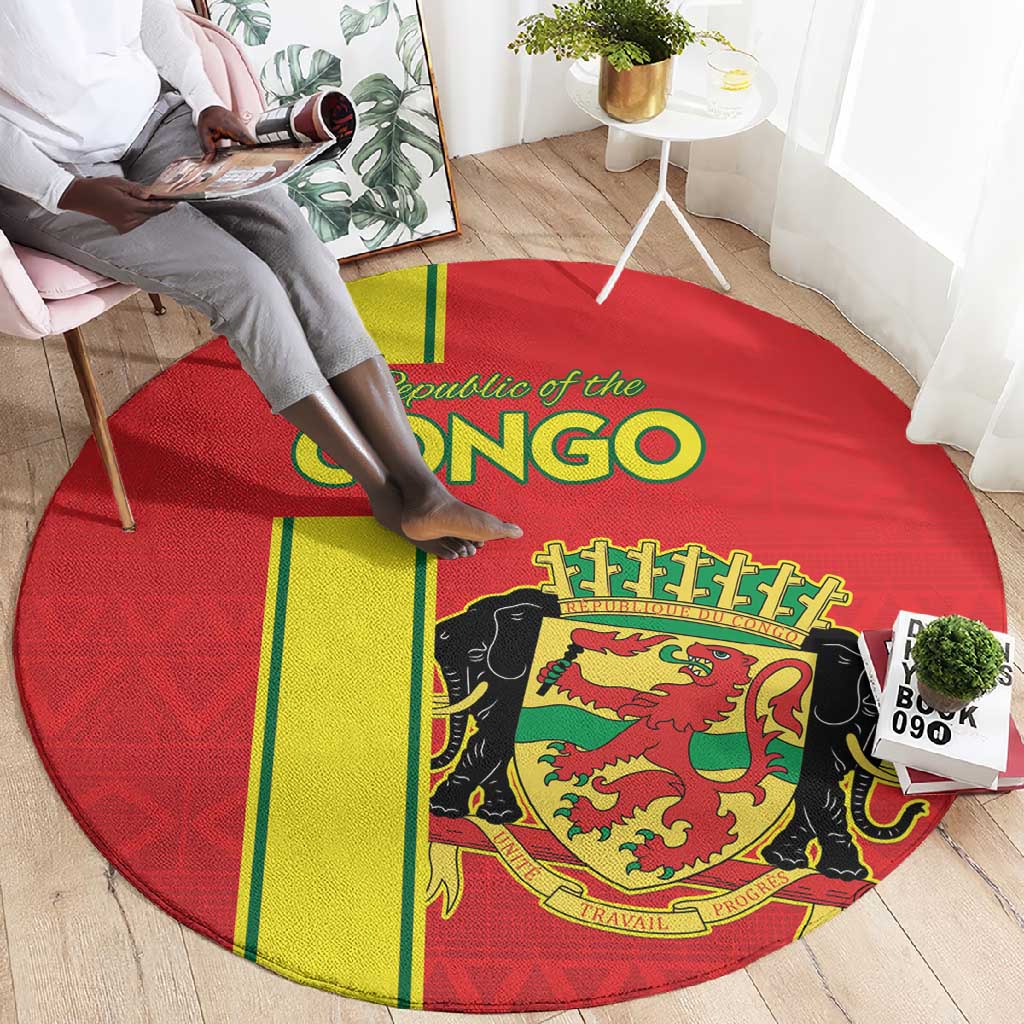 Republique du Congo Football Round Carpet Go Ba Diabulu ya Mbwaki Red Color LT15
