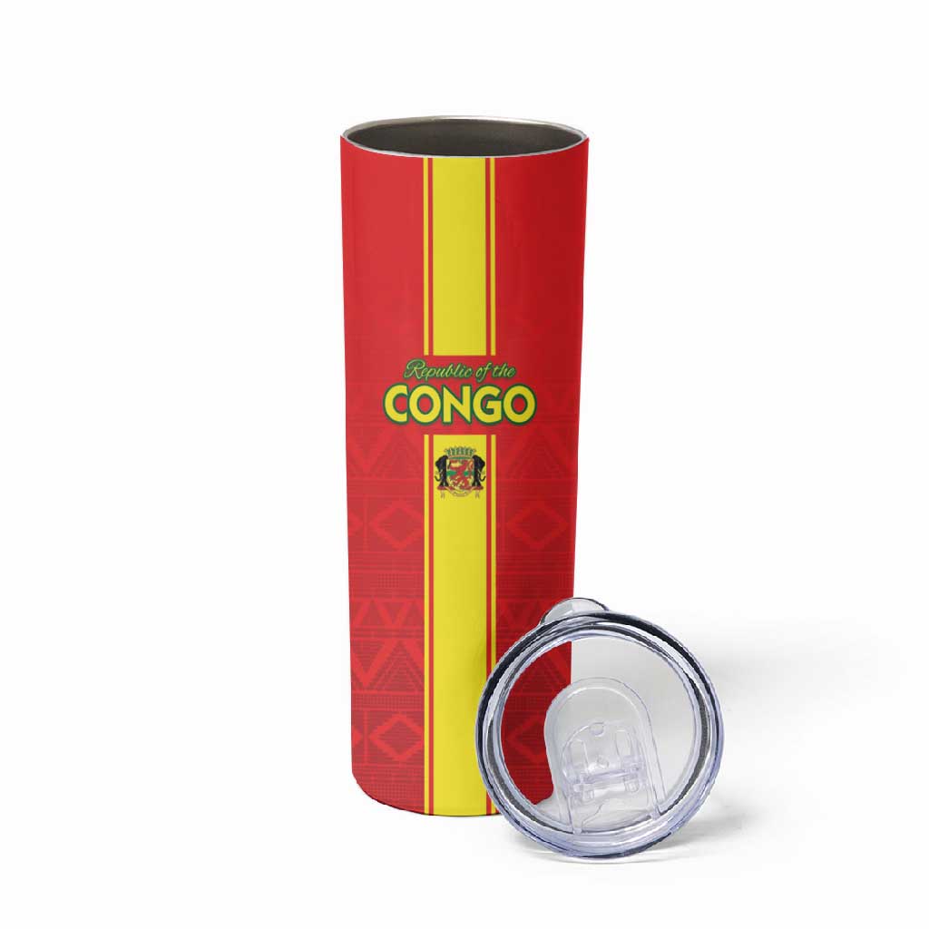 Custom Republique du Congo Football Skinny Tumbler Go Ba Diabulu ya Mbwaki Red Color LT15