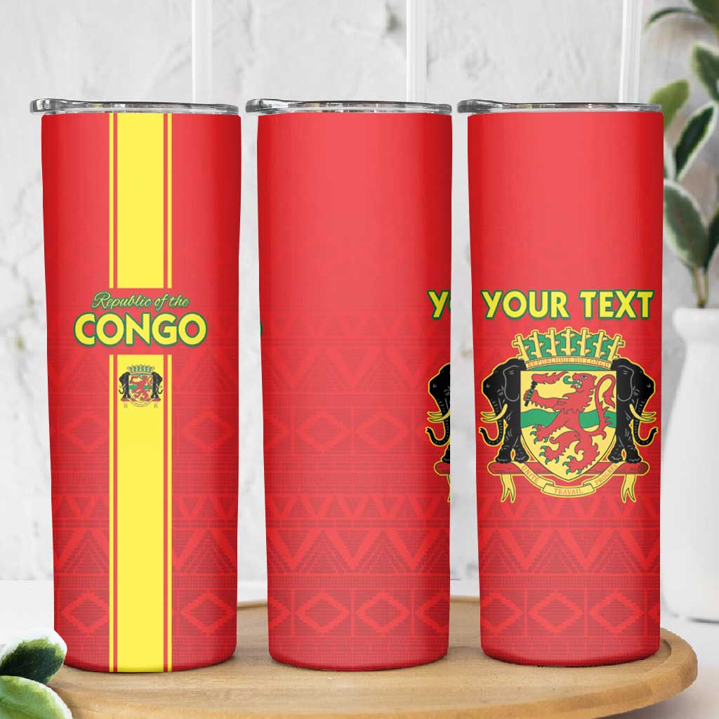 Custom Republique du Congo Football Skinny Tumbler Go Ba Diabulu ya Mbwaki Red Color LT15