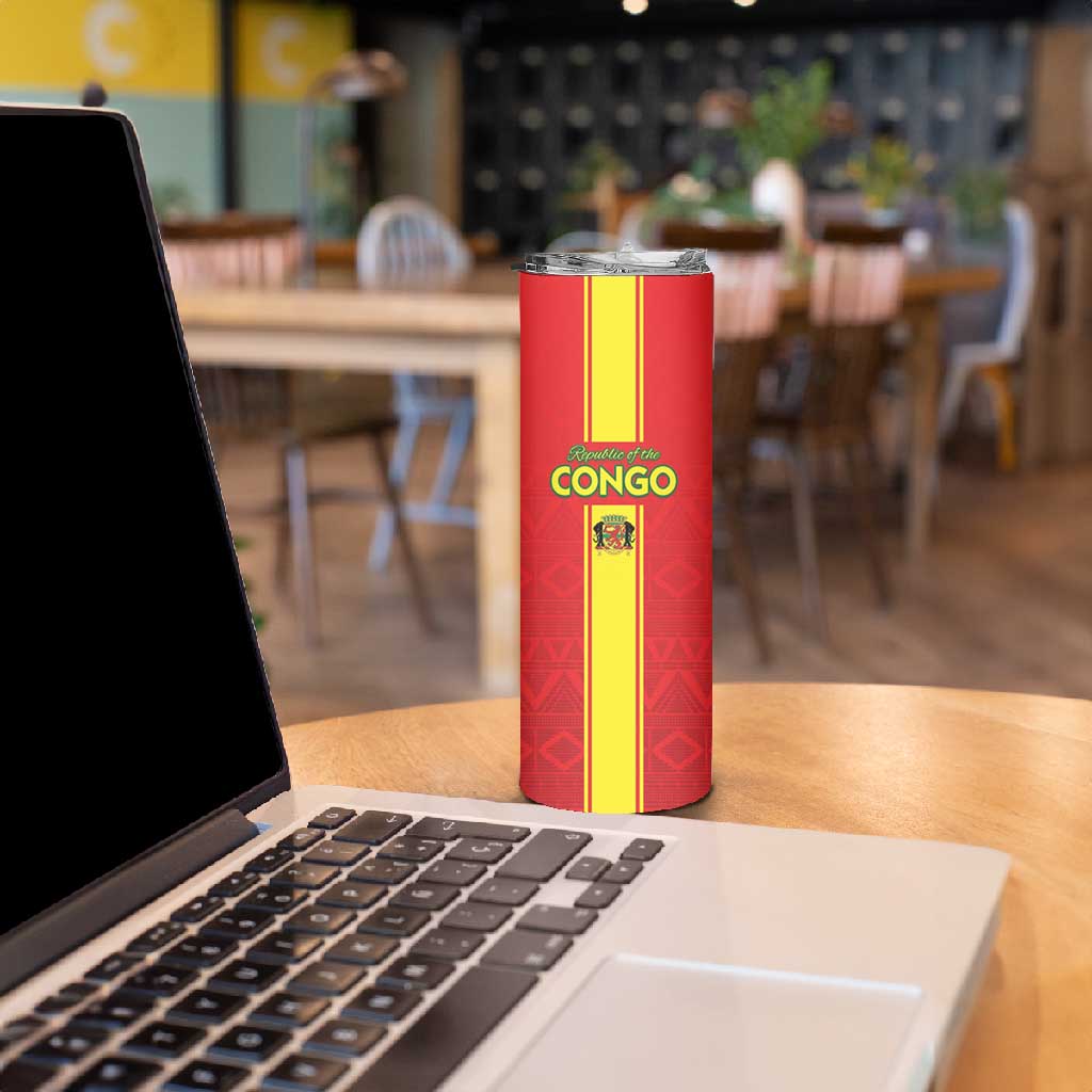 Custom Republique du Congo Football Skinny Tumbler Go Ba Diabulu ya Mbwaki Red Color LT15