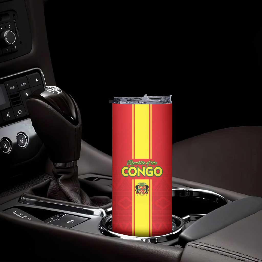 Custom Republique du Congo Football Skinny Tumbler Go Ba Diabulu ya Mbwaki Red Color LT15