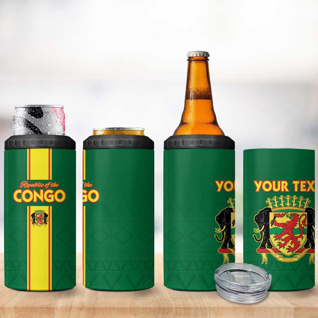 Custom Republique du Congo Football 4 in 1 Can Cooler Tumbler Go Ba Diabulu ya Mbwaki Green Color LT15