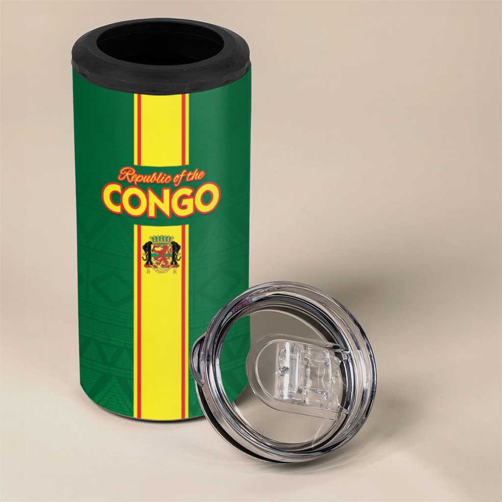 Custom Republique du Congo Football 4 in 1 Can Cooler Tumbler Go Ba Diabulu ya Mbwaki Green Color LT15