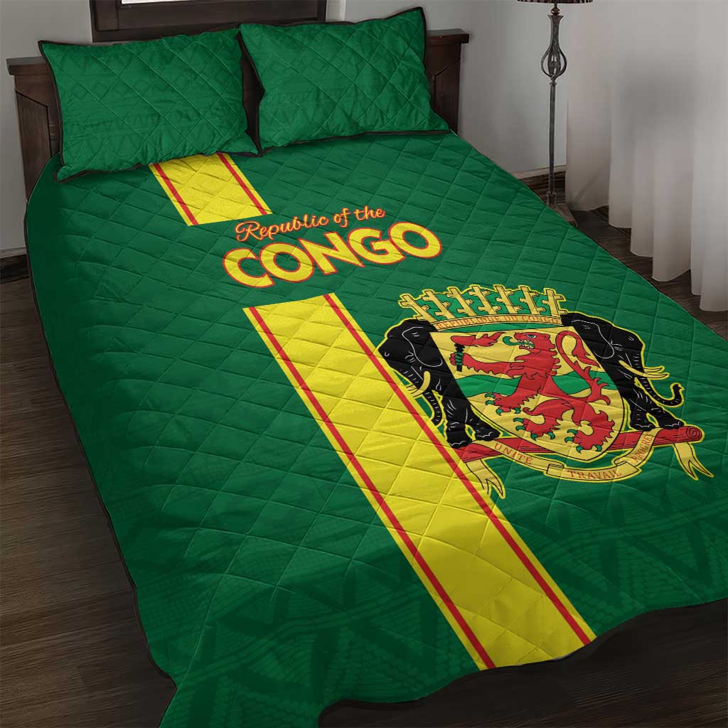 Republique du Congo Football Quilt Bed Set Go Ba Diabulu ya Mbwaki Green Color LT15