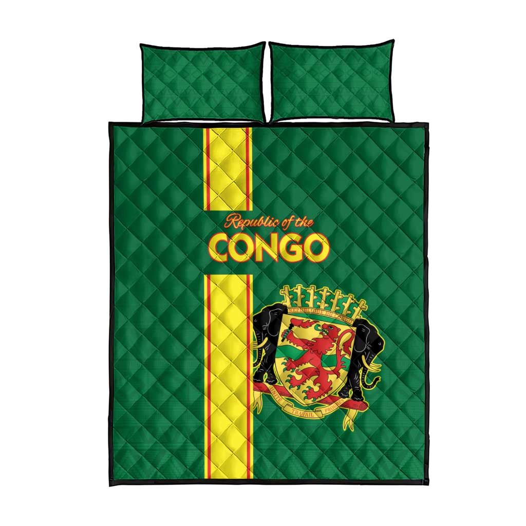 Republique du Congo Football Quilt Bed Set Go Ba Diabulu ya Mbwaki Green Color LT15